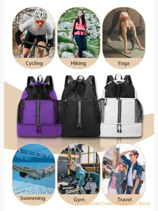Waterproof Gym Drawstring Backpack with Shoes Compartment Wet Pockets main image 6
